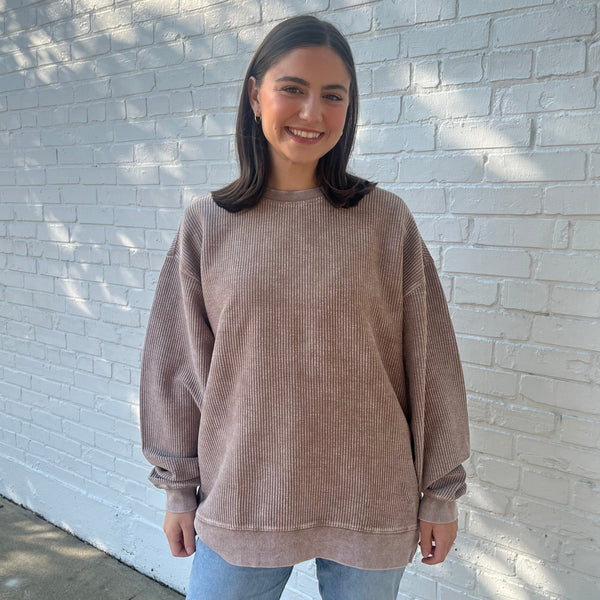 Pine Bark Oversized Corded Crew