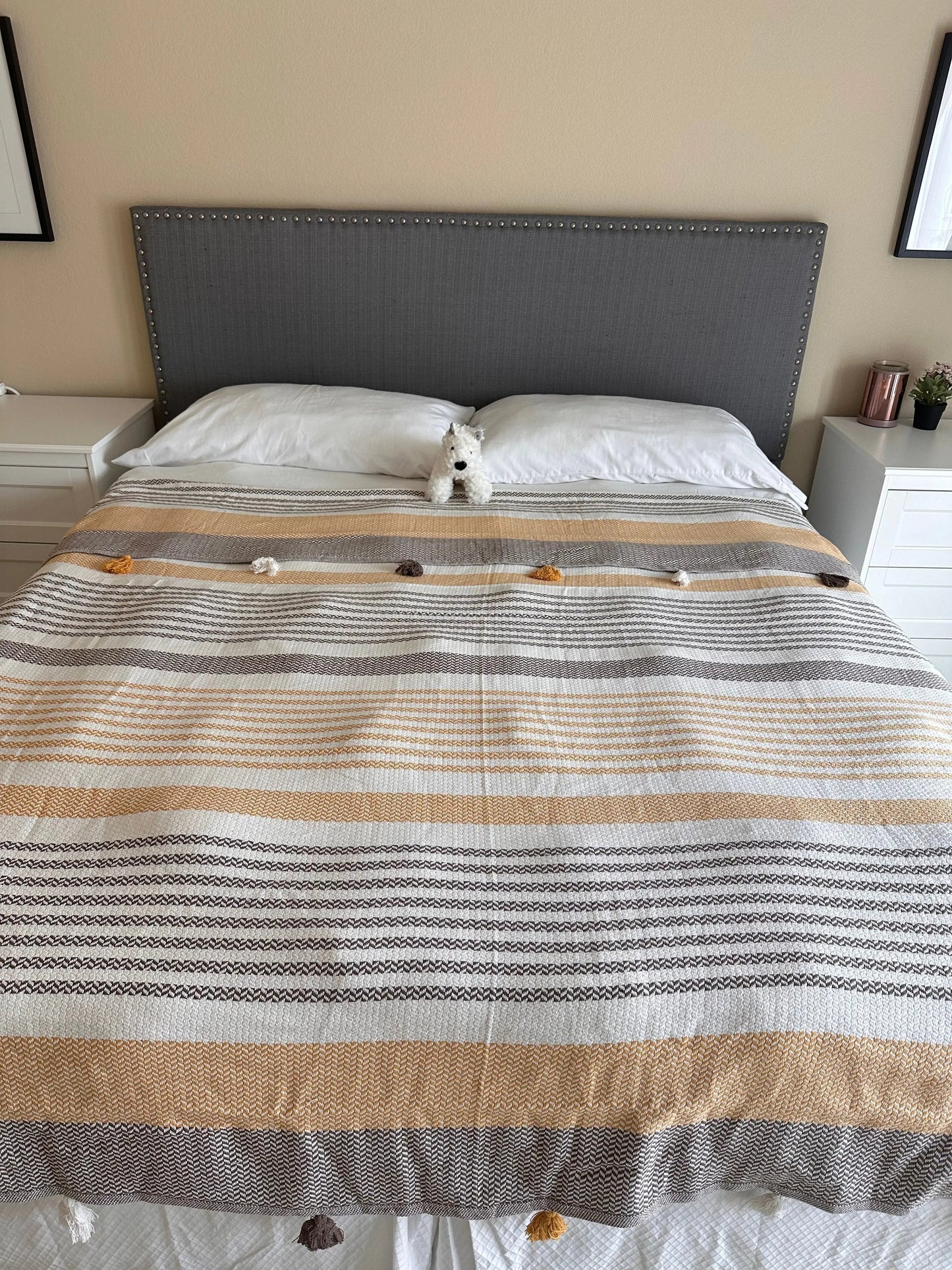 Bedspread - Cotton Pom Pom - Brown 110x118