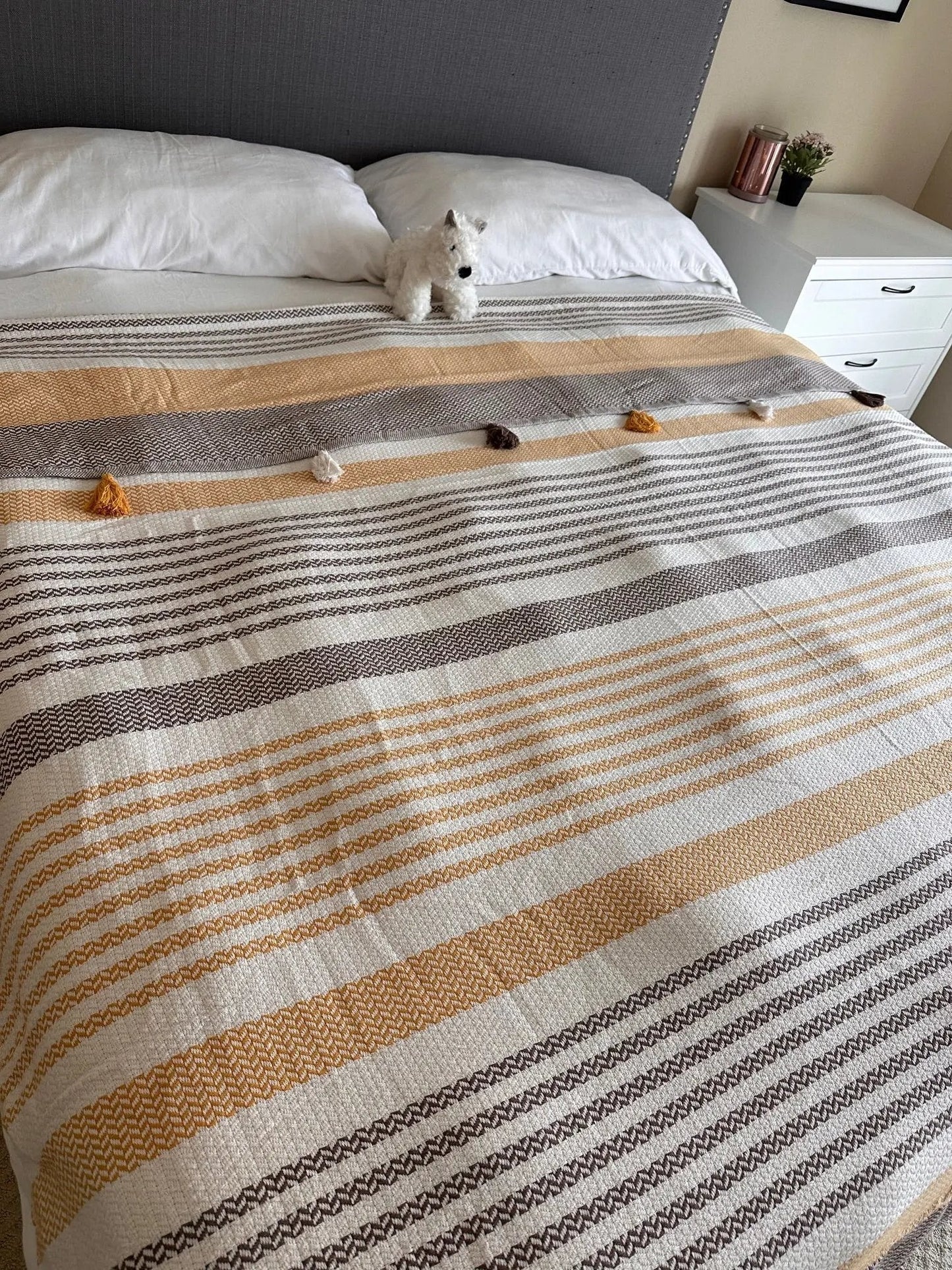 Bedspread - Cotton Pom Pom - Brown 110x118