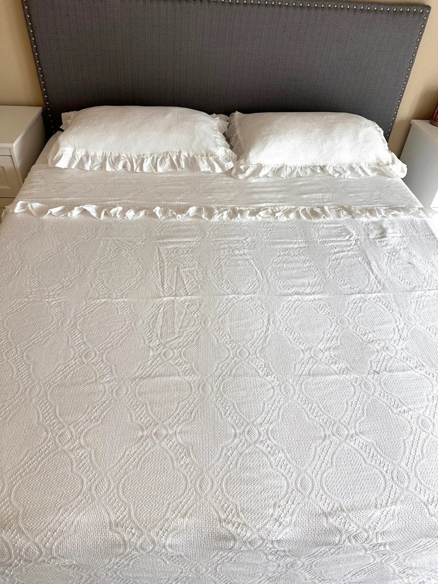 Bedspread - Cotton White Lace - With Matching Shams