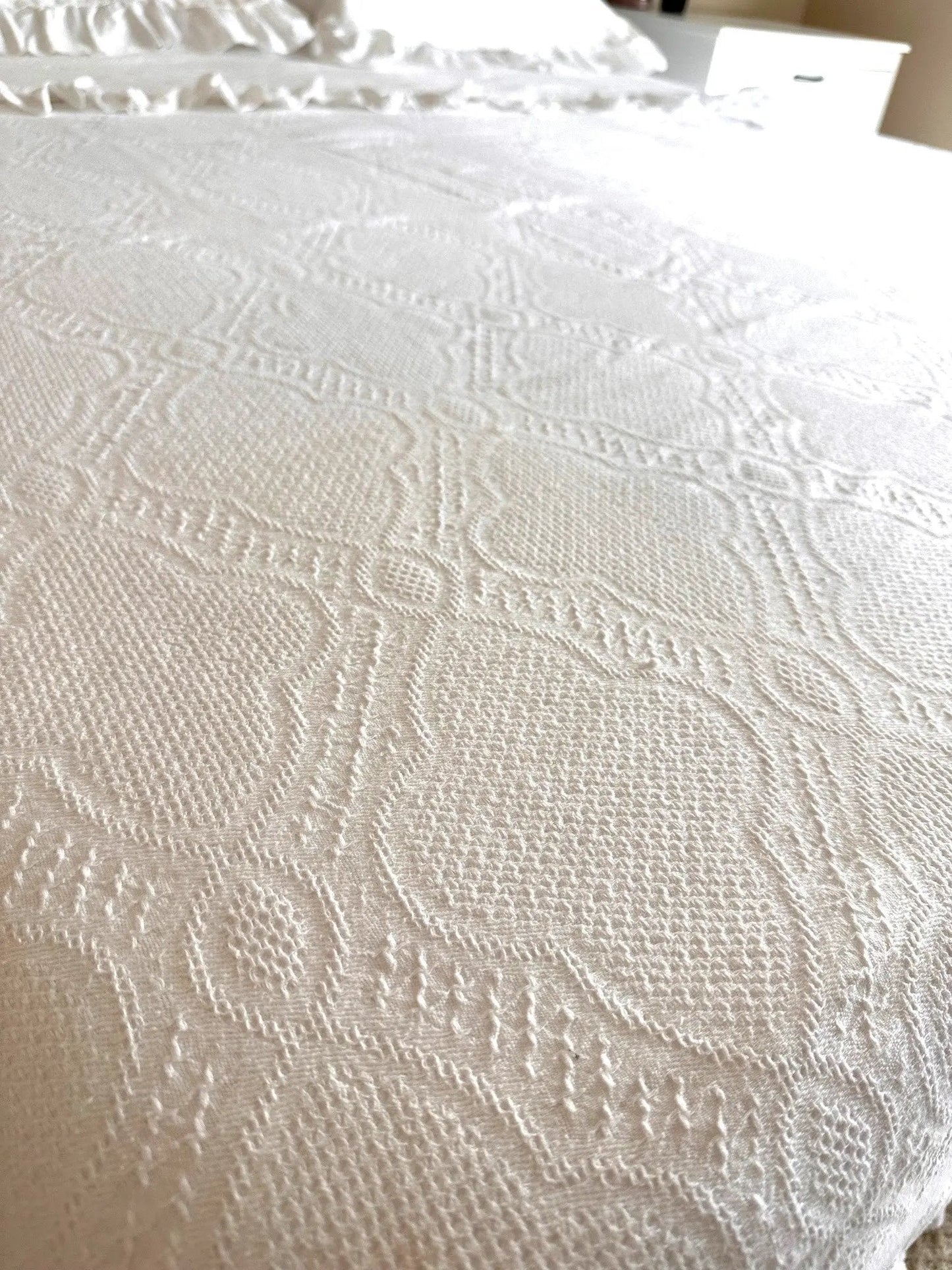 Bedspread - Cotton White Lace - With Matching Shams