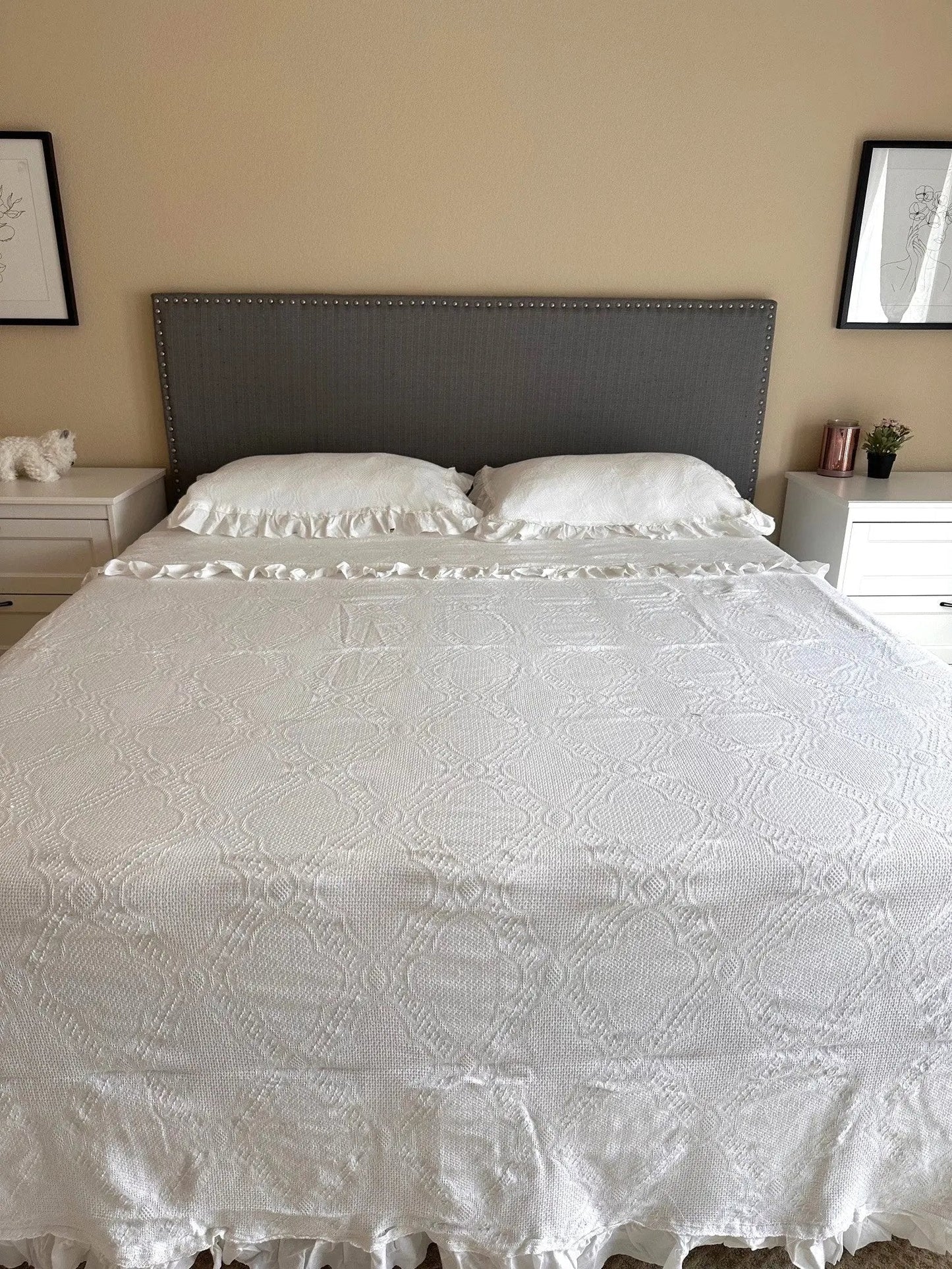 Bedspread - Cotton White Lace - With Matching Shams