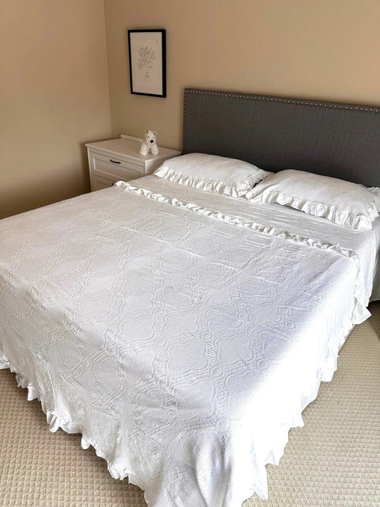 Bedspread - Cotton White Lace - With Matching Shams