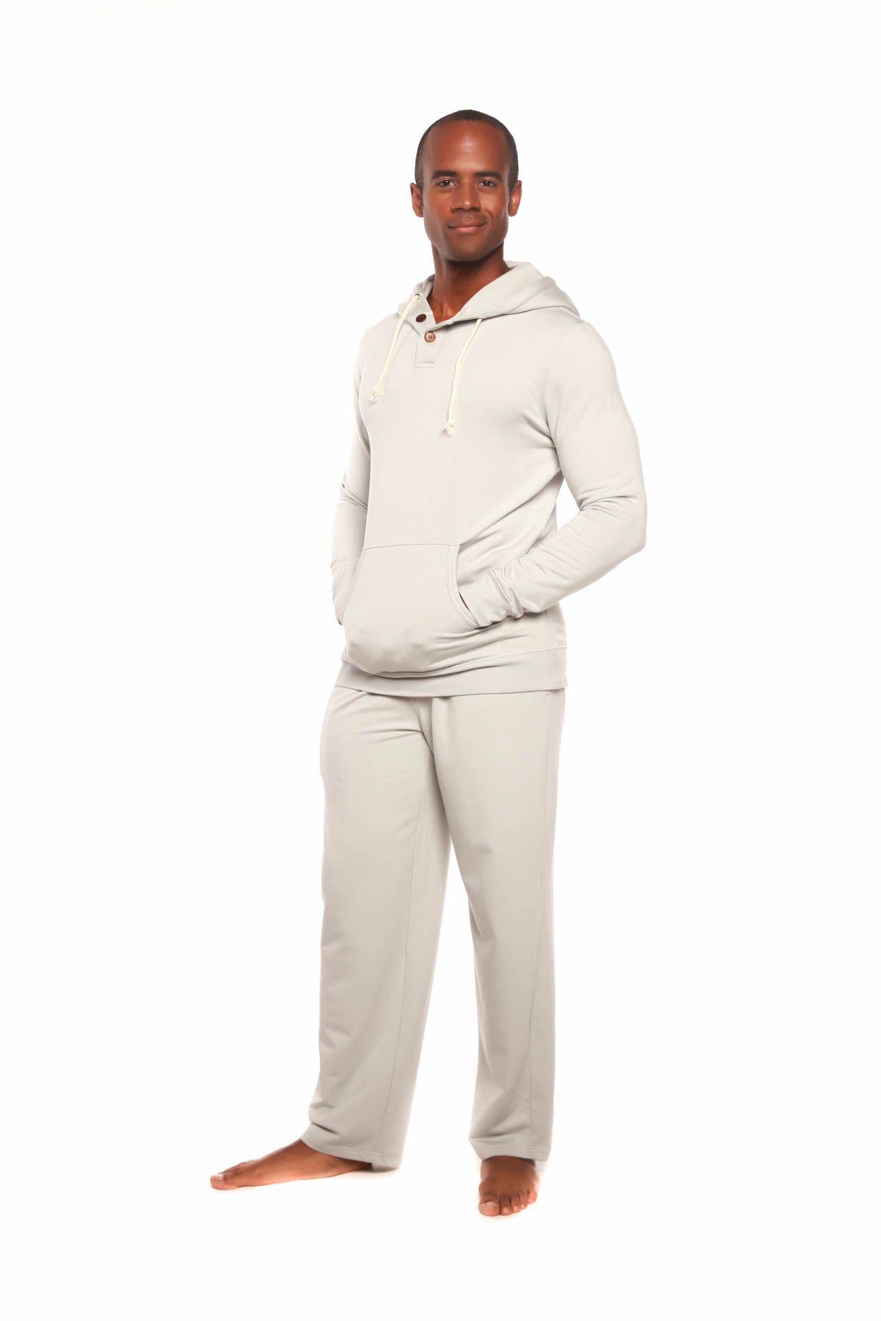 Men's Henley Style Bamboo Viscose Fleece Hoodie + Fleece Lounge Pants