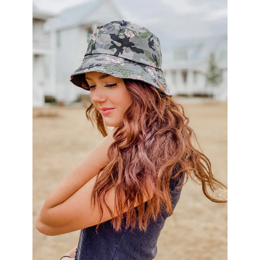 C.C Floral Camouflage Reversible Bucket Hat for Women