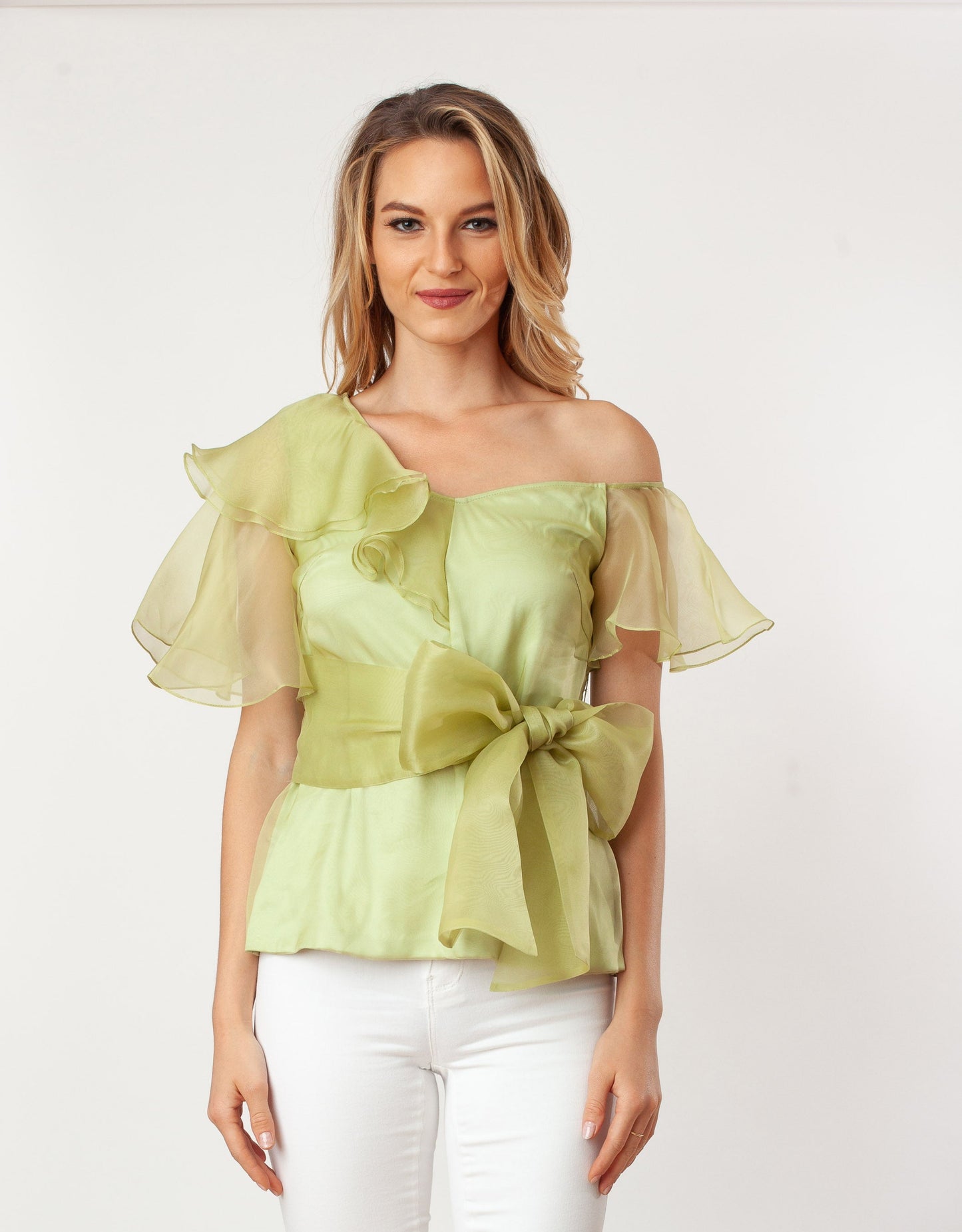 Asymmetric Shoulder Flutter Slv Blouse