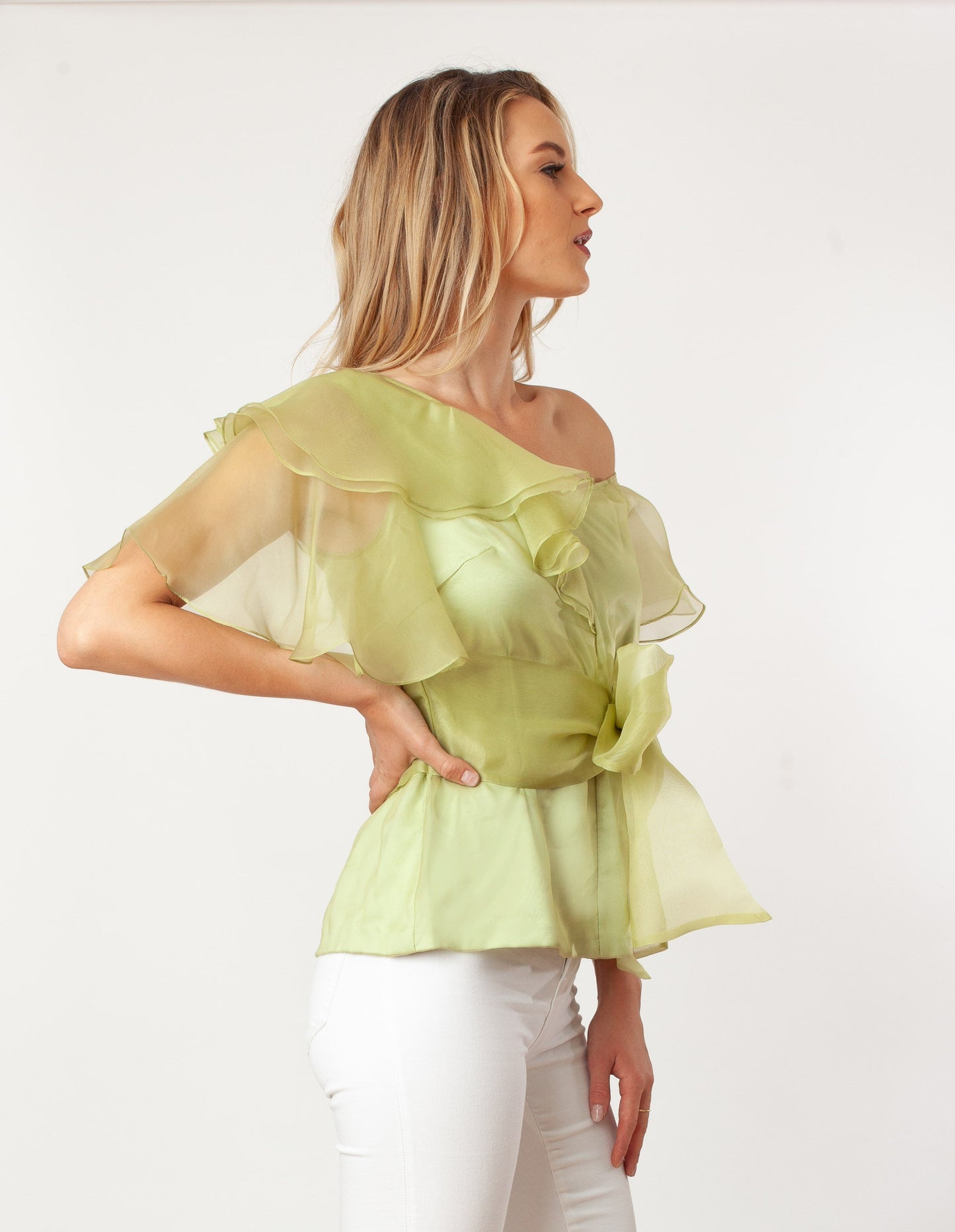 Asymmetric Shoulder Flutter Slv Blouse