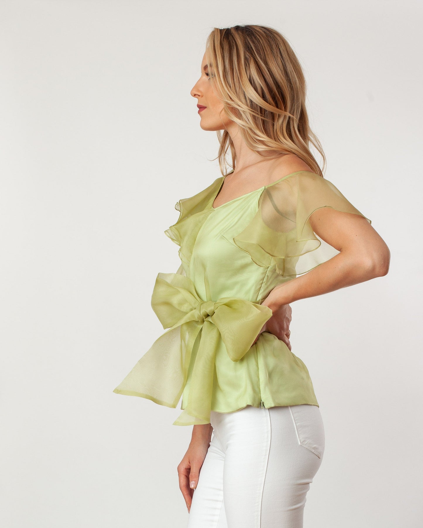 Asymmetric Shoulder Flutter Slv Blouse