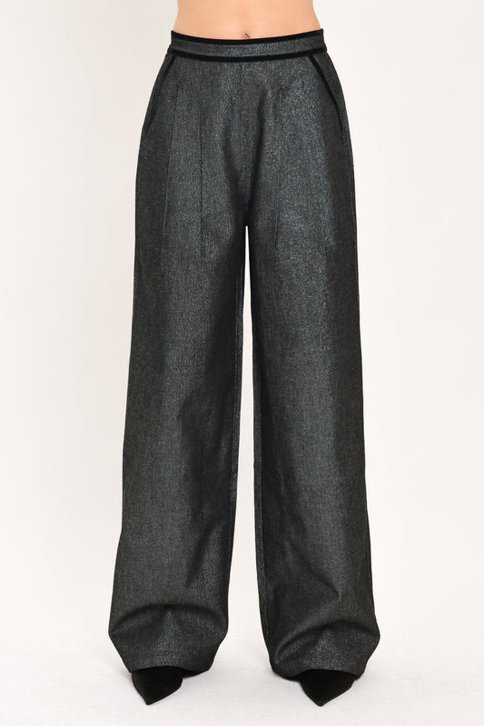 METALLIC HOURGLASS WOVEN WIDE LEG PANTS
