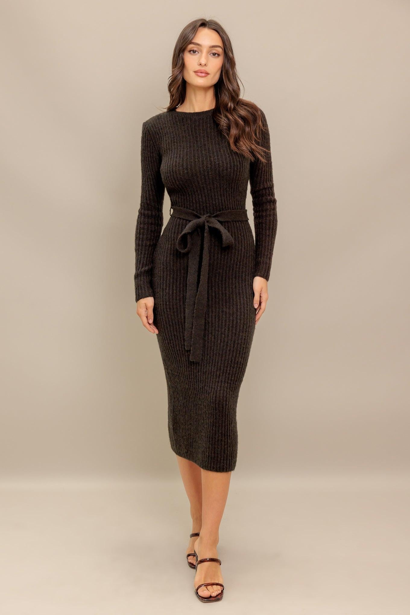 BE GOOD TO ME SWEATER MIDI DRESS L FLYING TOMATO BROWN / L BE GOOD TO ME SWEATER MIDI DRESS L FLYING TOMATO BROWN / L