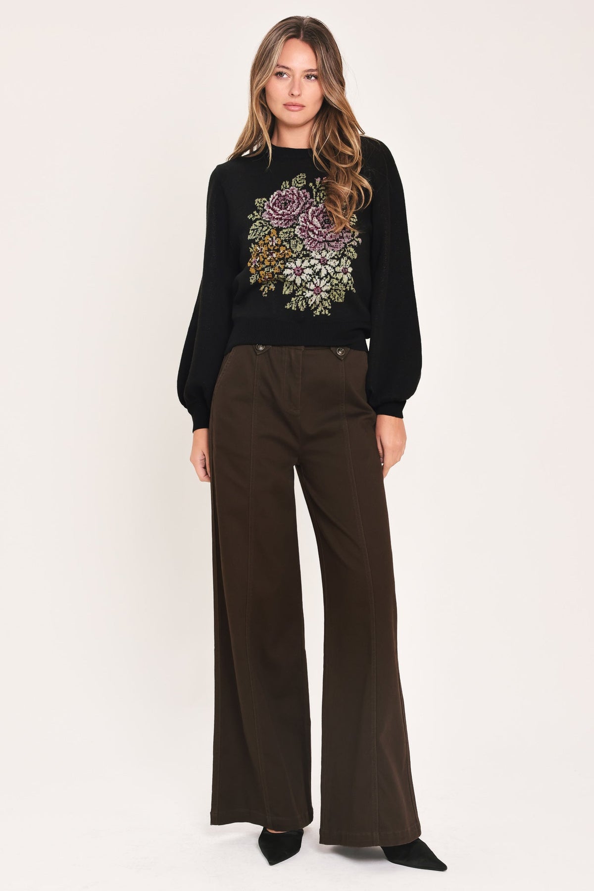 COZY ALL DAY BLACK BALLOON-SLEEVE SWEATER