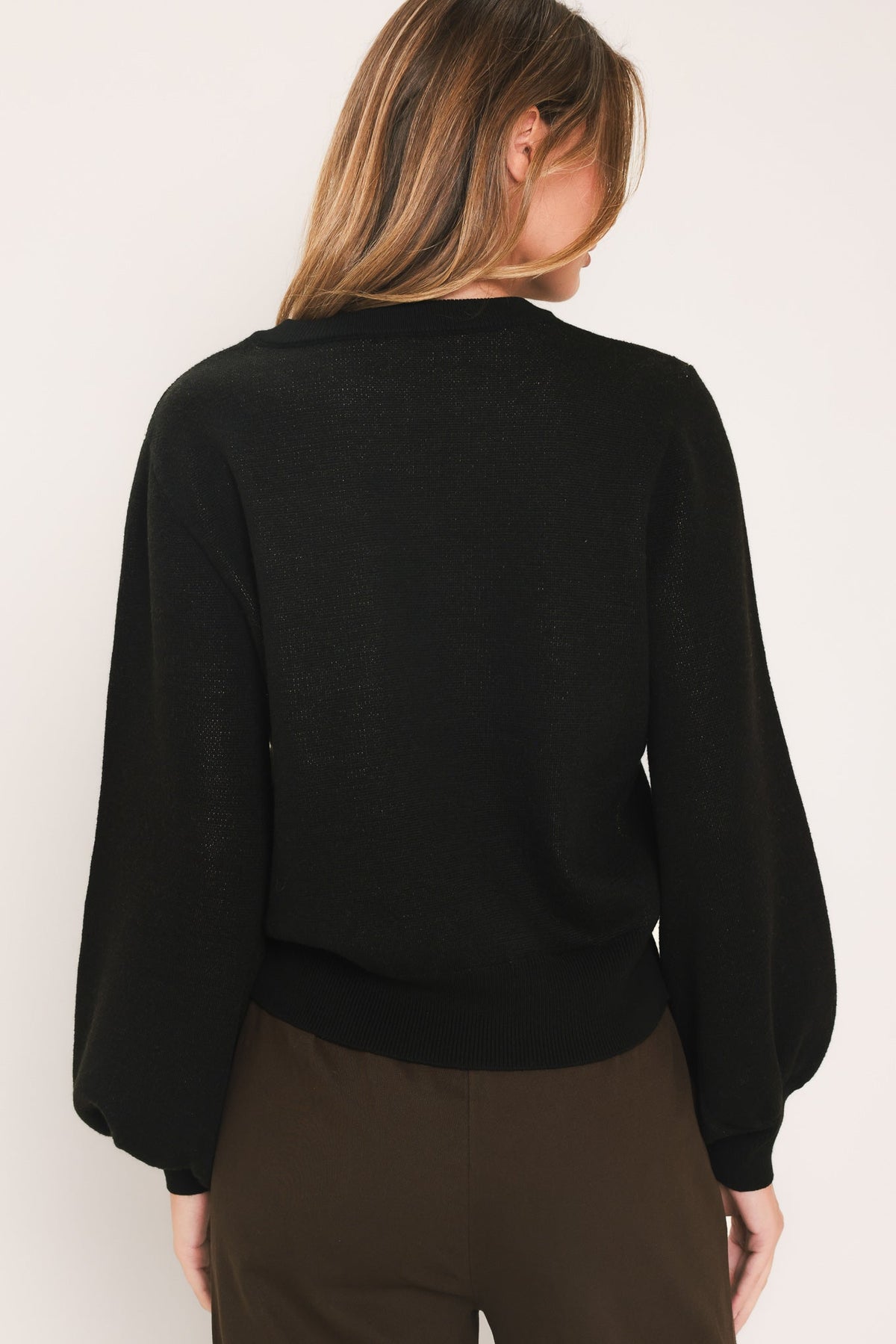 COZY ALL DAY BLACK BALLOON-SLEEVE SWEATER