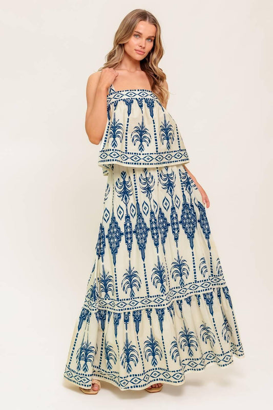 FLORAL RHYTHM WOVEN TOP AND SKIRT SET