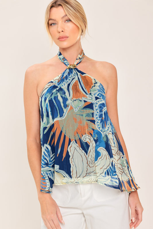 BLUE LAGOON WOVEN HALTER TOP