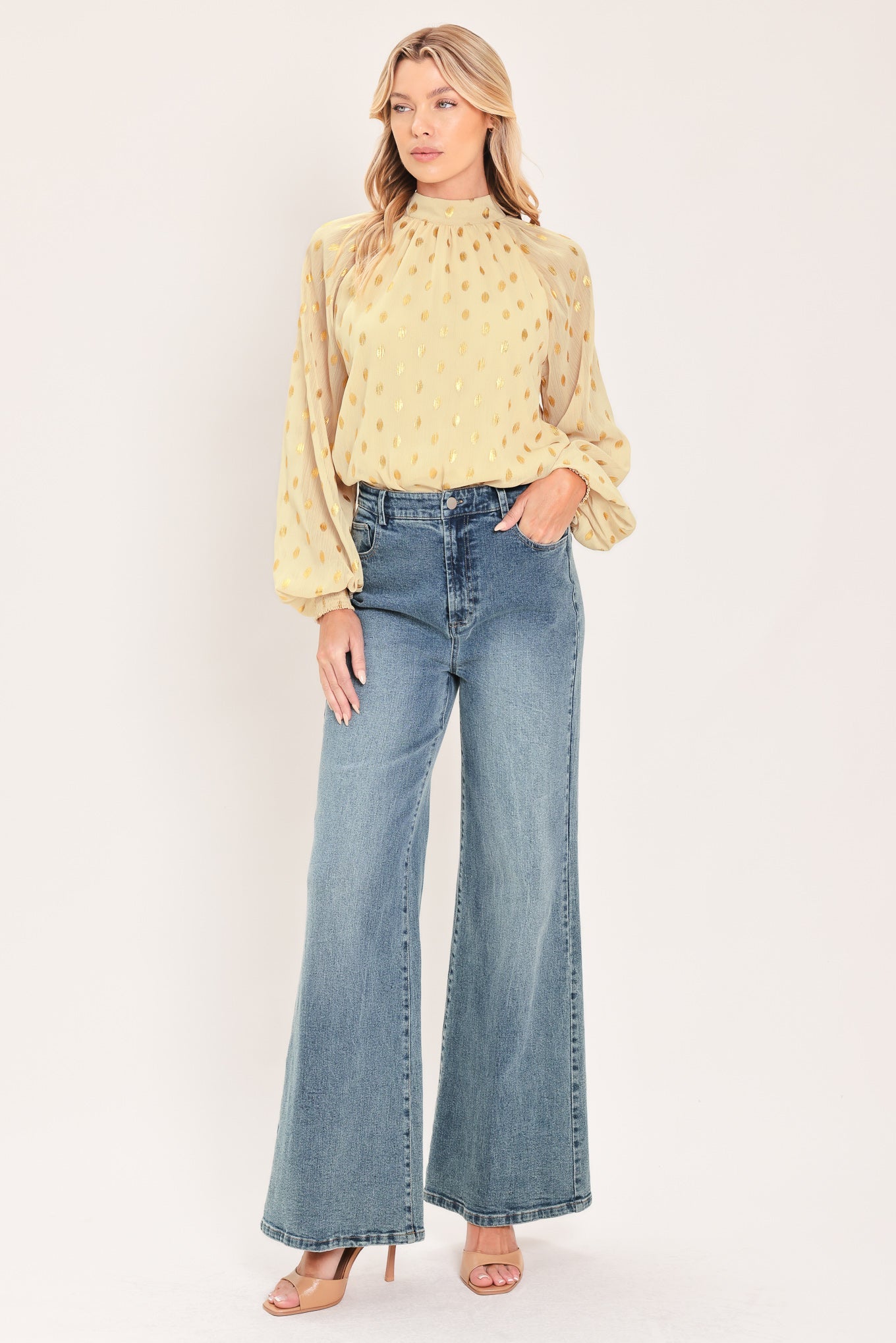 VANILLA GOLDEN HAZE FOIL WOVEN TOP