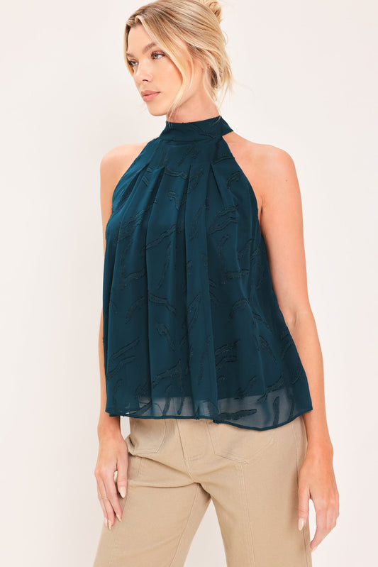 TEAL SHADOW SWAY WOVEN JACQUARD TOP