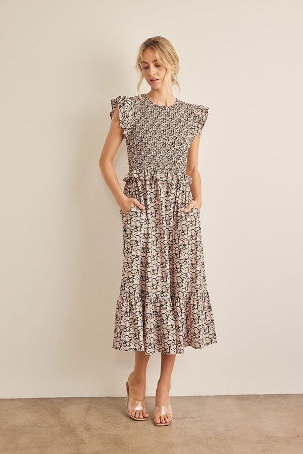 Trendsi Floral Midi Dress Women's Spring Smocked Ruffle Casual Dress Elegant