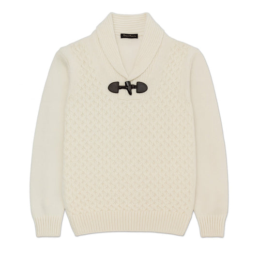 Shawl Collar Cable Knit Sweater - Ecru