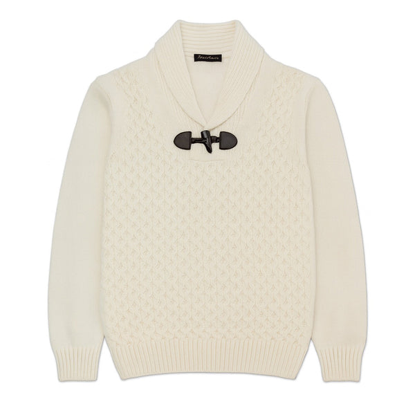 Shawl Collar Cable Knit Sweater - Ecru