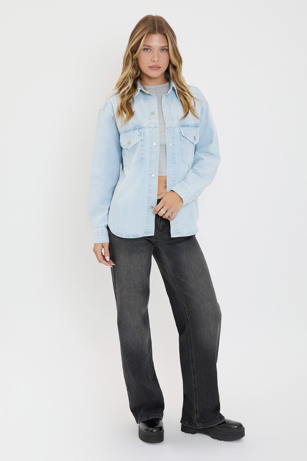 Women's Long Sleeve Denim Oversized Shacket