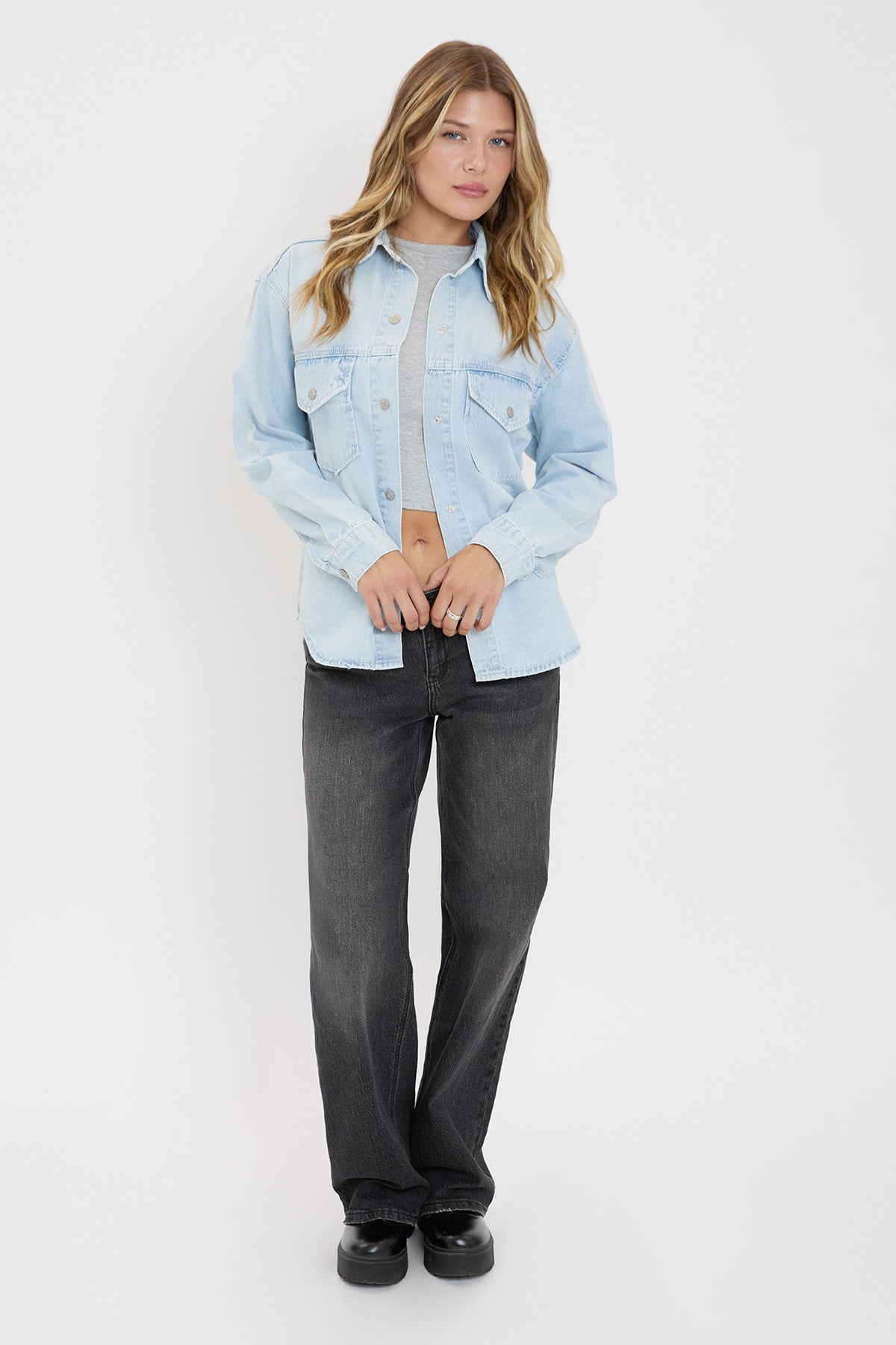 Women's Long Sleeve Denim Oversized Shacket