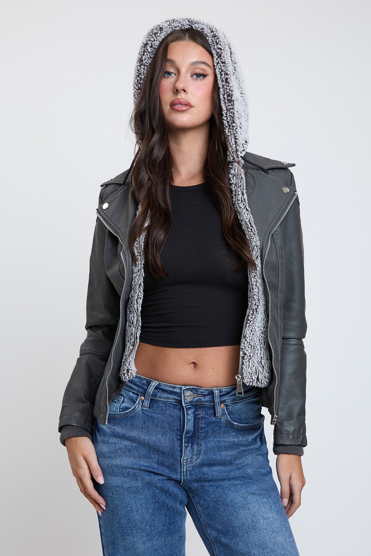 Women's Motto Pleather Jacket with Fur Lining