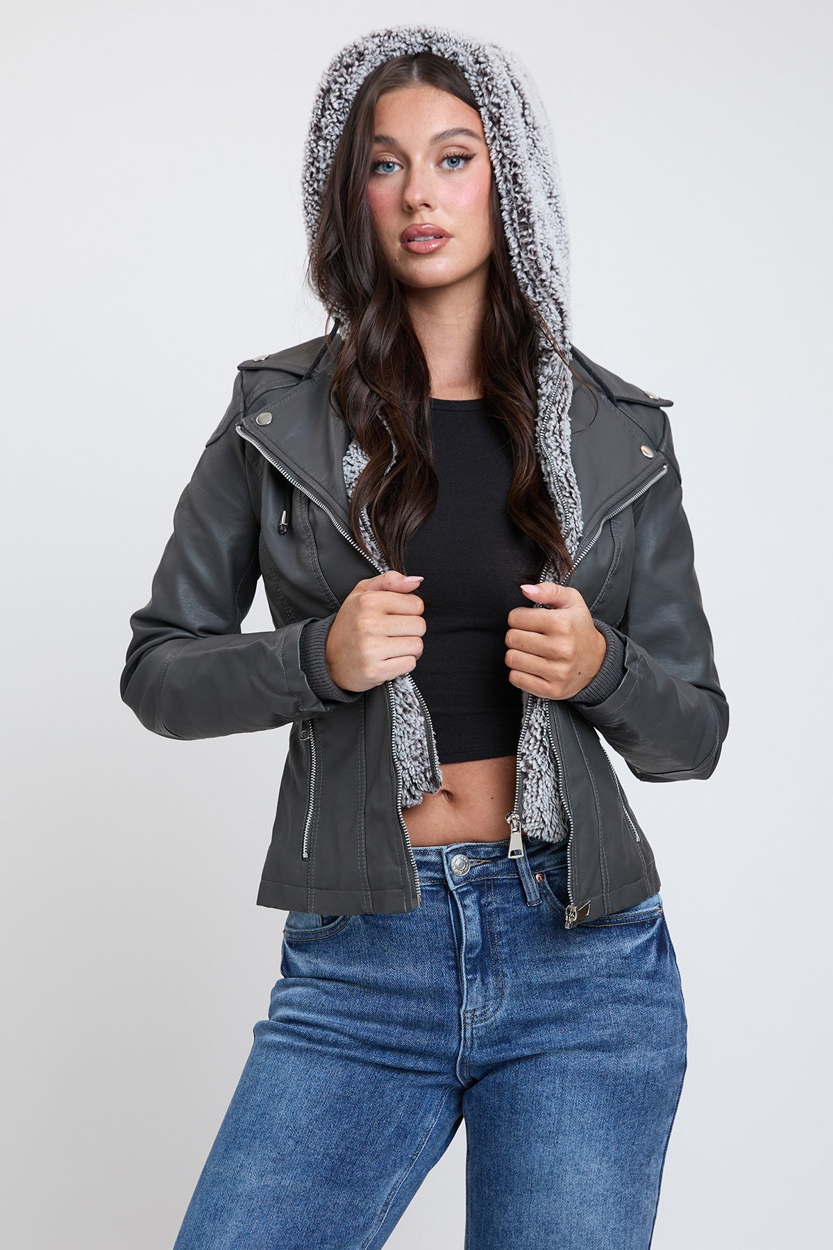 Women's Motto Pleather Jacket with Fur Lining