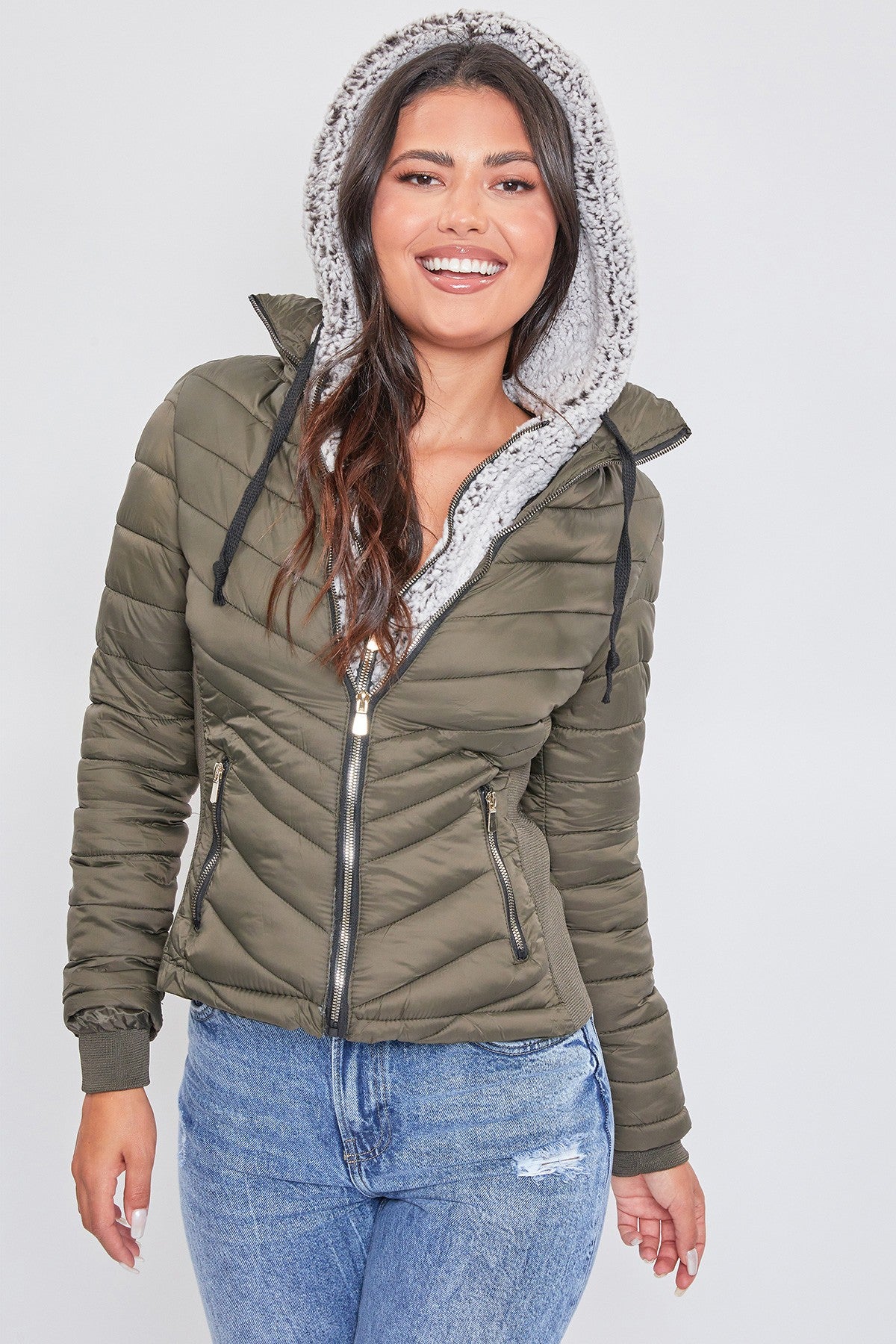 Puffer Jacket With Sherpa Fur Hoodie