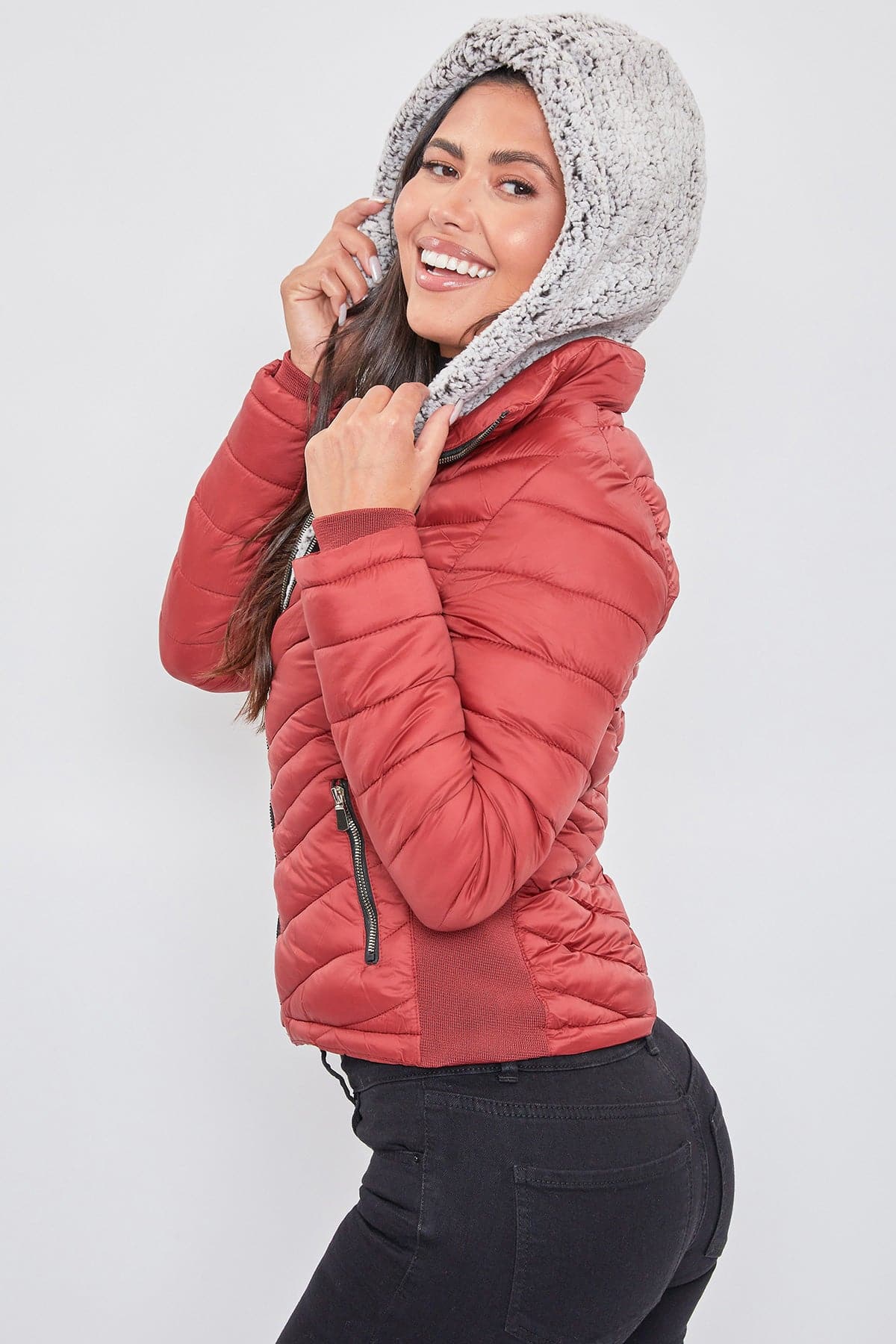 Puffer Jacket With Sherpa Fur Hoodie