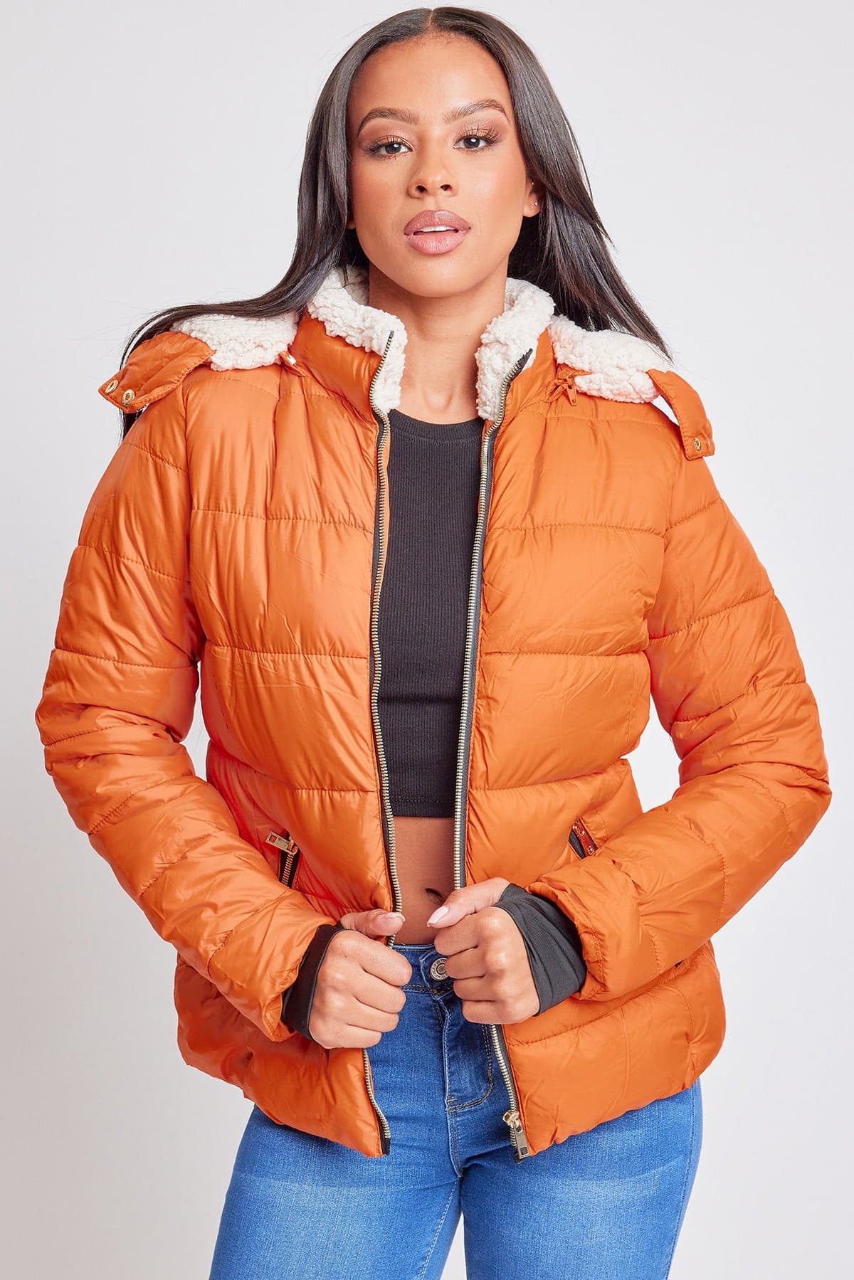 Jacket Puffer With Sherpa Fur Hoodie