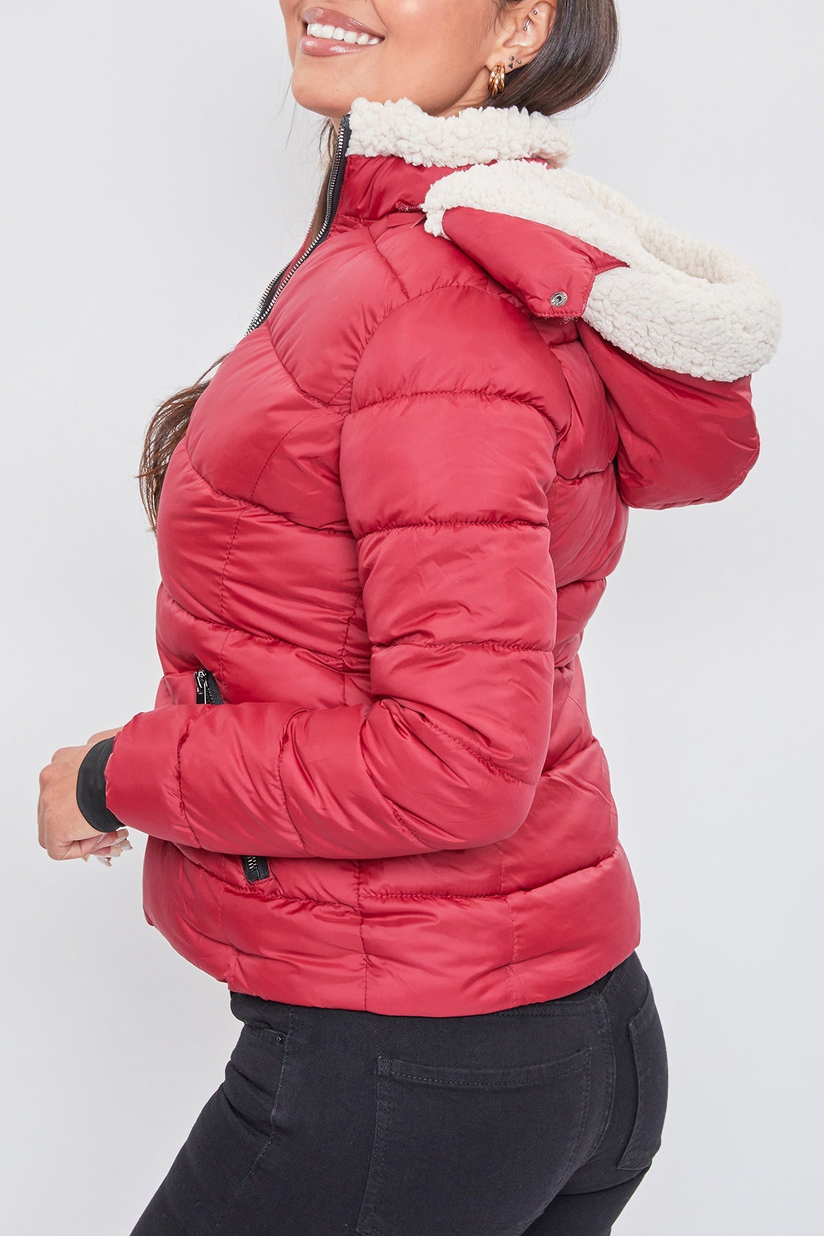 Jacket Puffer With Sherpa Fur Hoodie