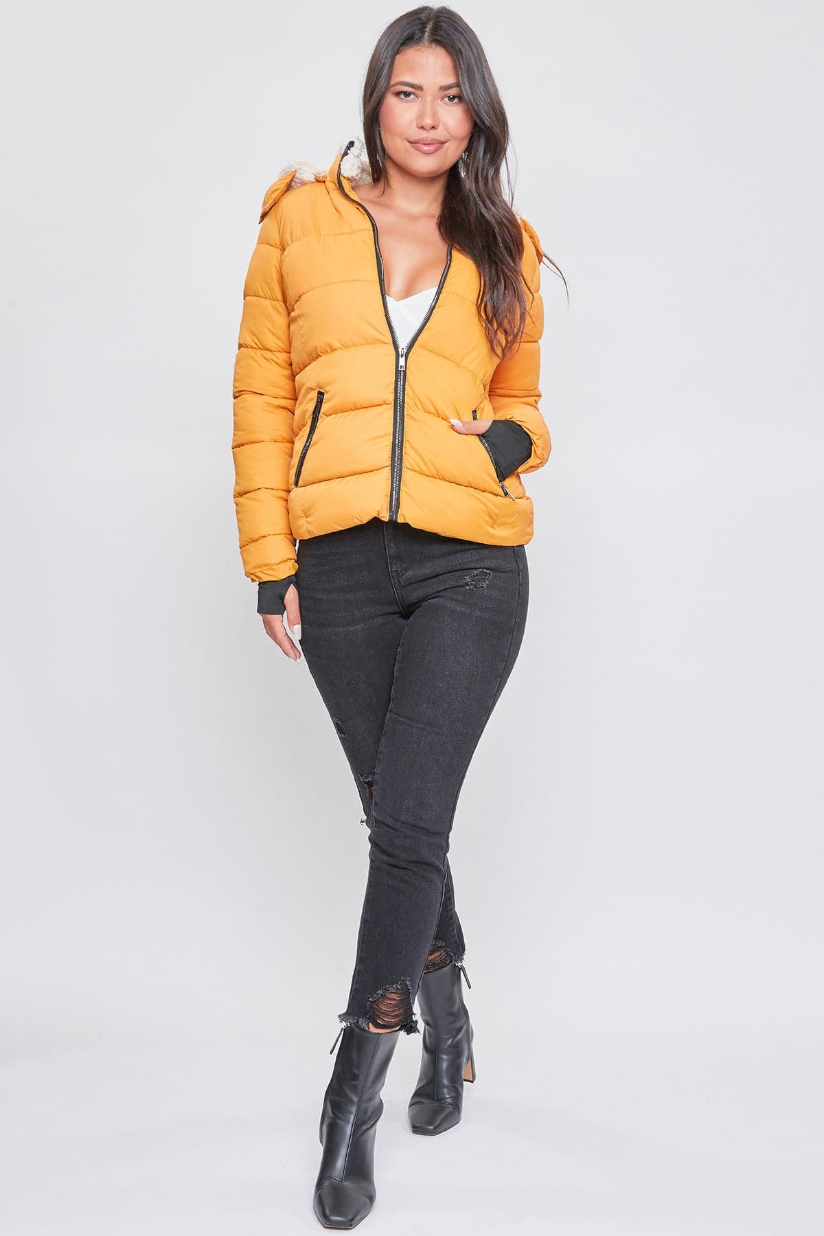 Jacket Puffer With Sherpa Fur Hoodie