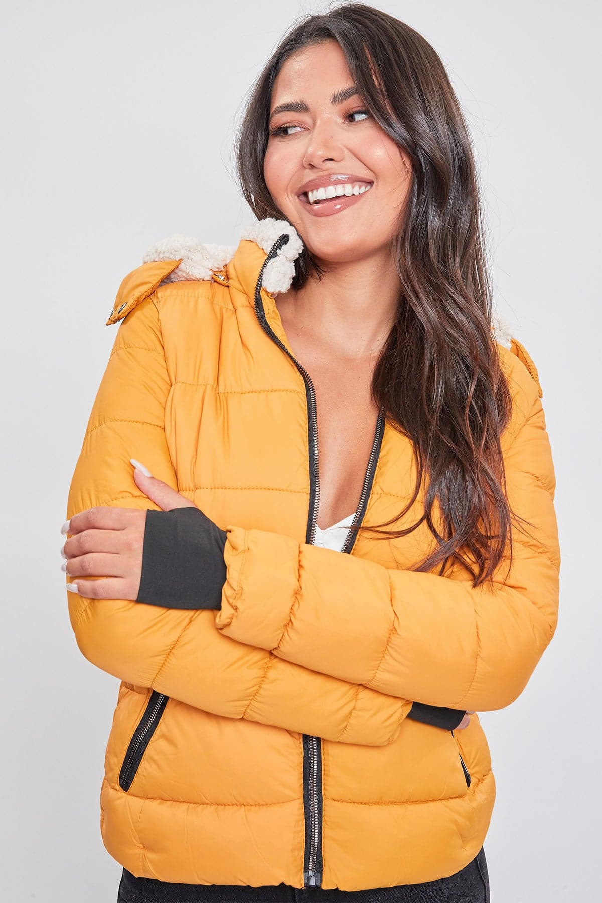 Jacket Puffer With Sherpa Fur Hoodie