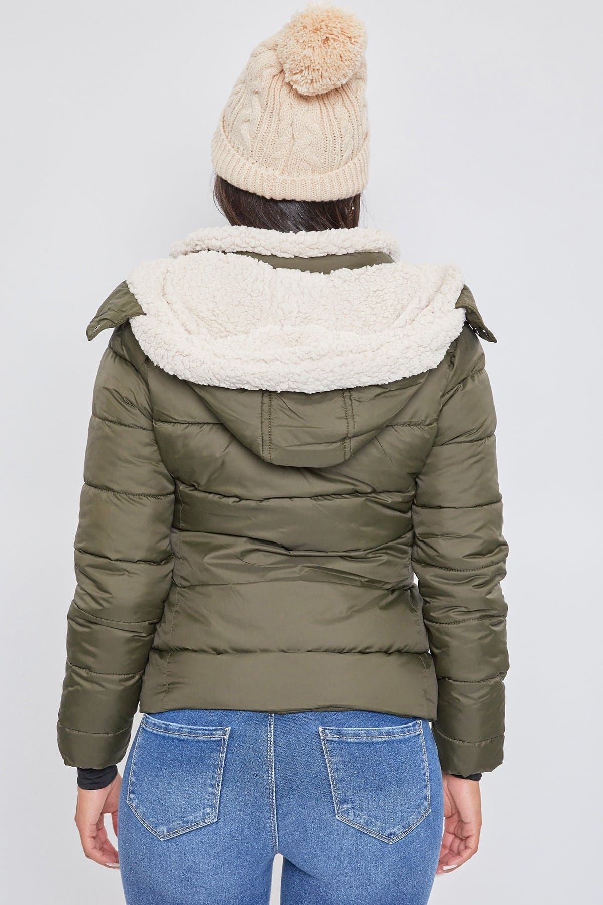 Jacket Puffer With Sherpa Fur Hoodie