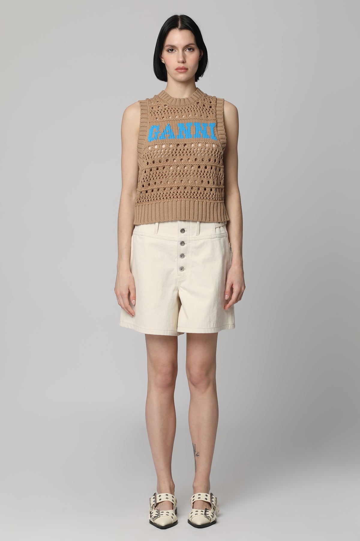 Beige Denim Shorts