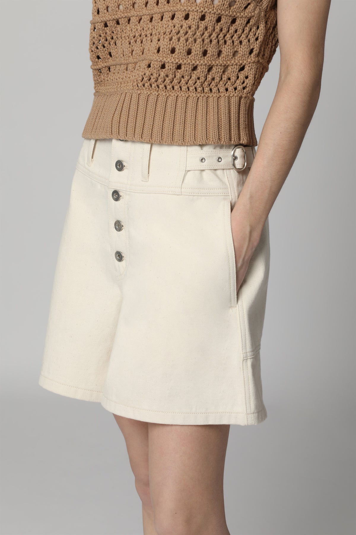Beige Denim Shorts