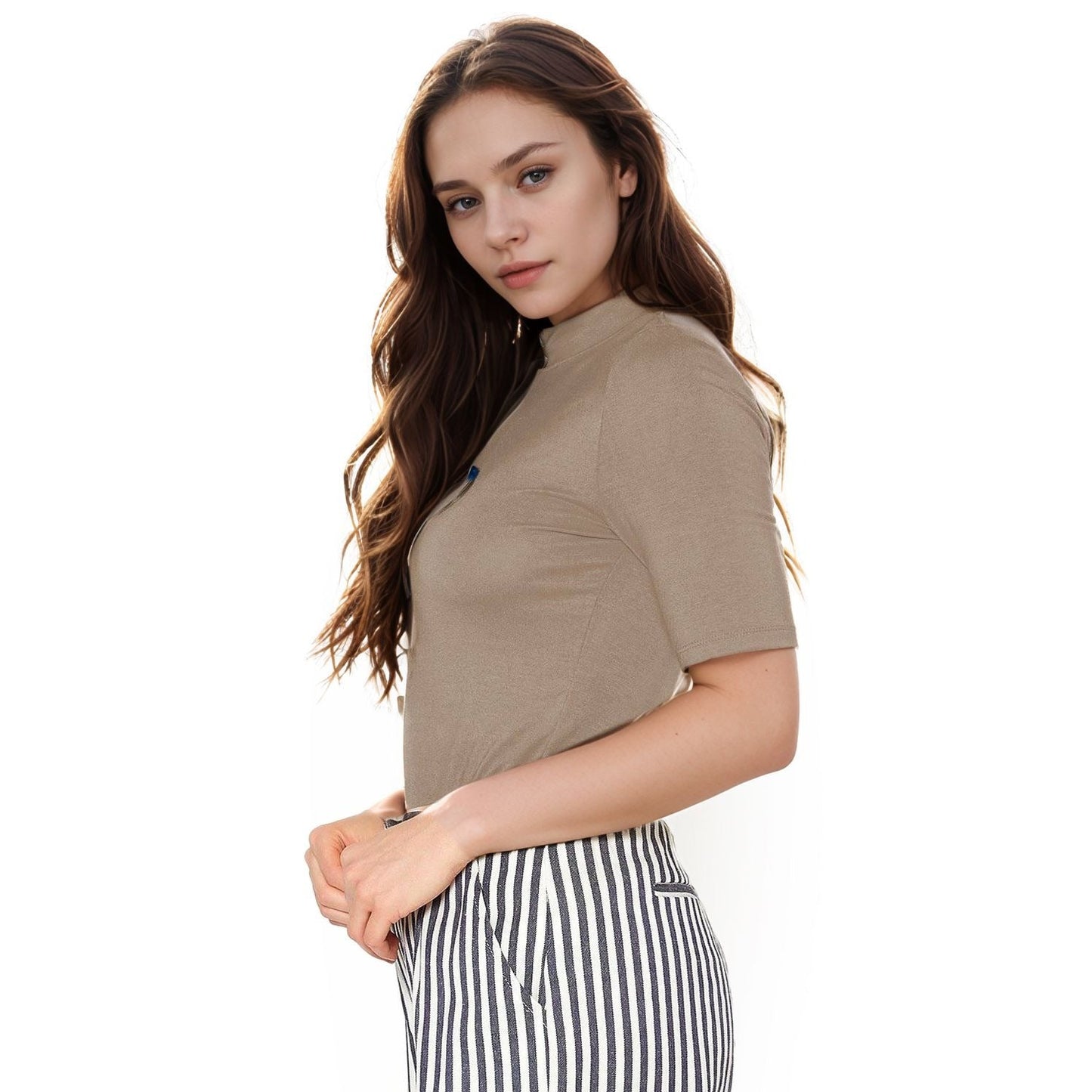 Women's Half Sleeve Turtle Neck Fitted Top