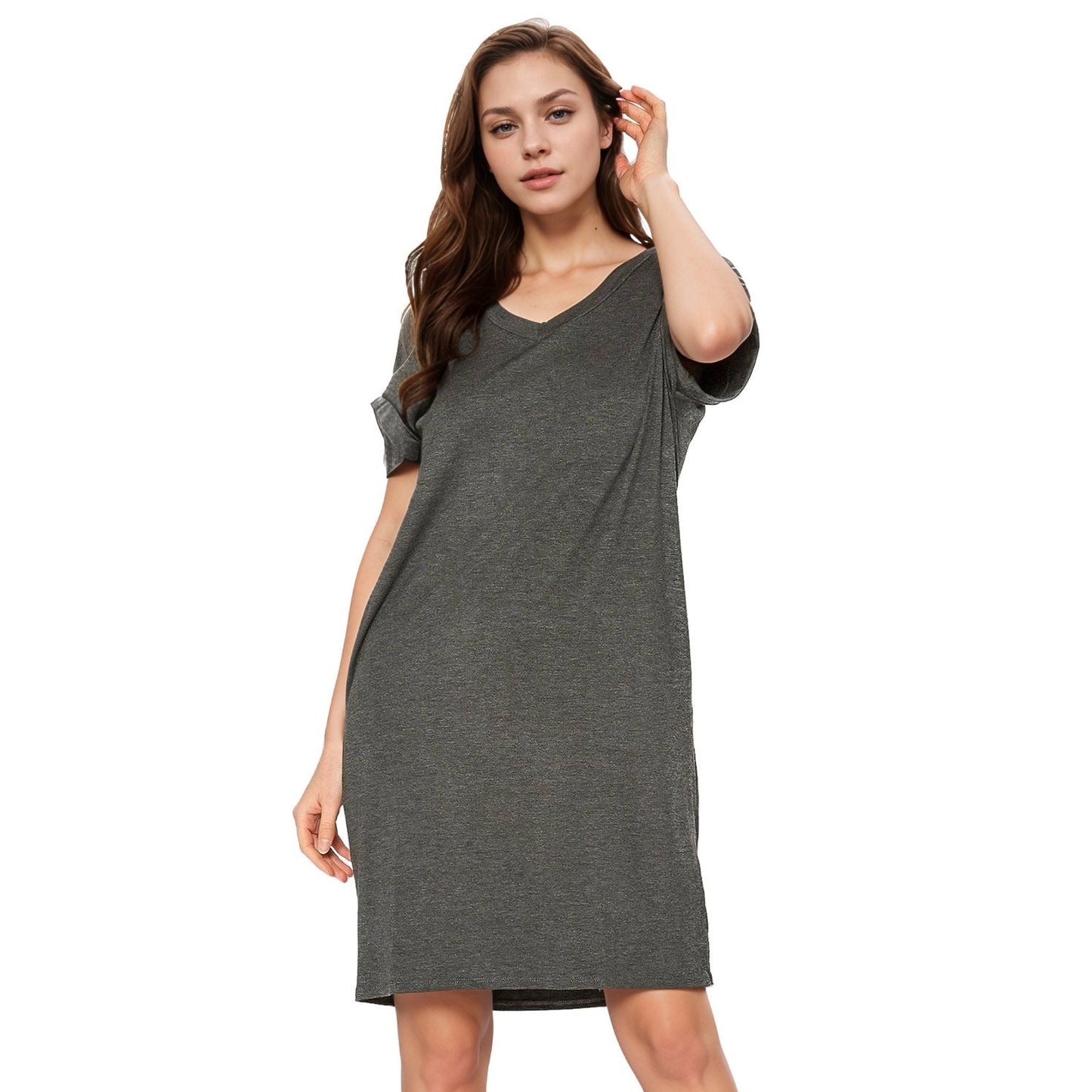 Women's V-Neck T-shirt Dress With Pocket