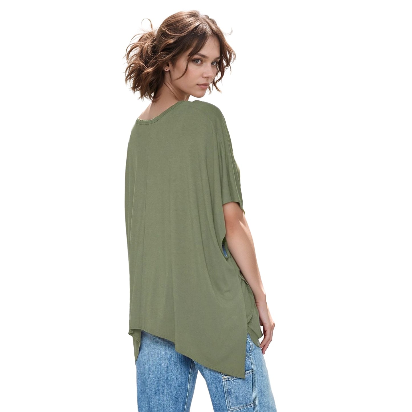 Women's Basic V-Neck Poncho Styled Tunic