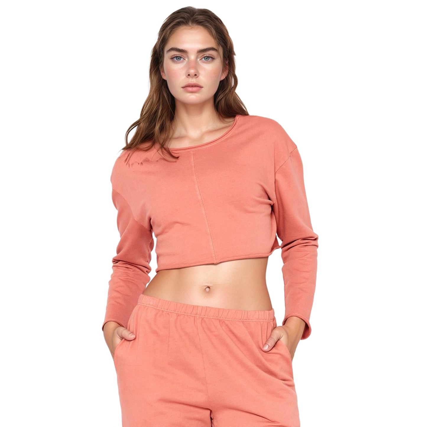 Cropped Scoop Neck Terry Sweatshirt