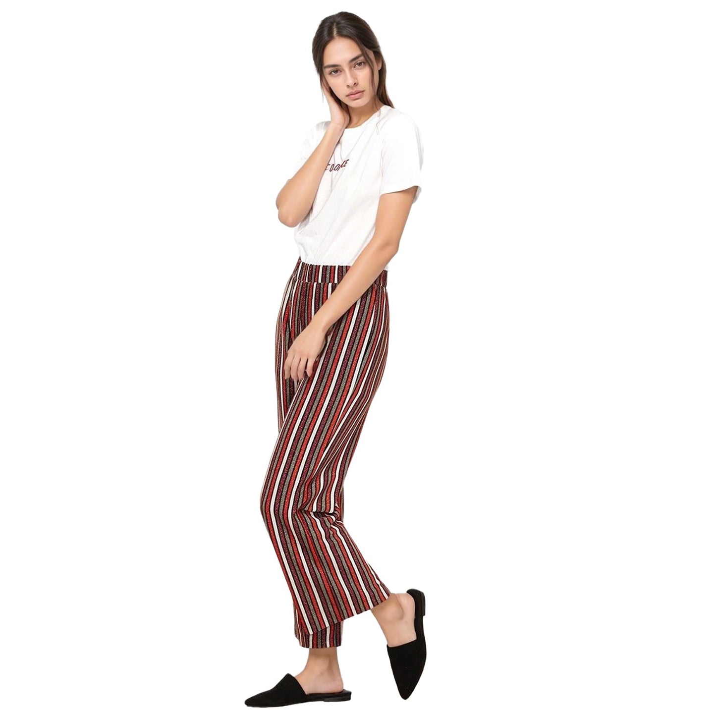 Pleione Women's Multi Stripe Printed Wide Leg Pants