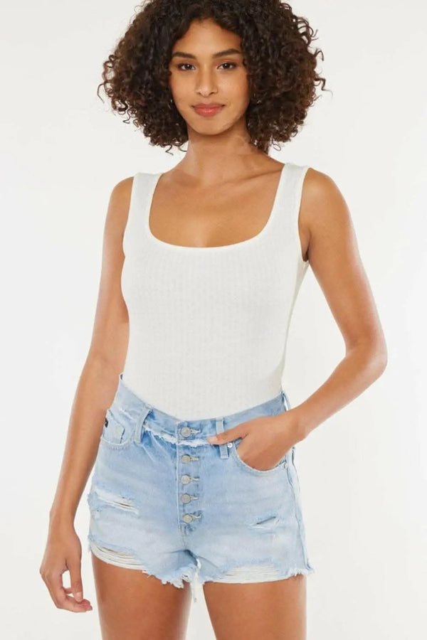 Trendsi Kancan Distressed Denim Women's Shorts Casual Button-Fly Ripped