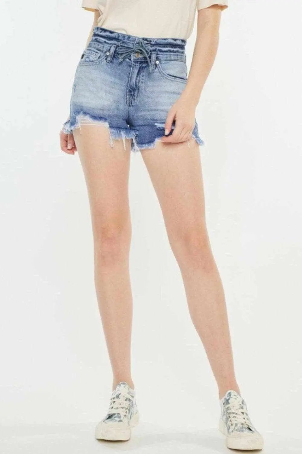 Trendsi Kancan High Rise Denim Women's Frayed Hem Shorts - Premium Fit