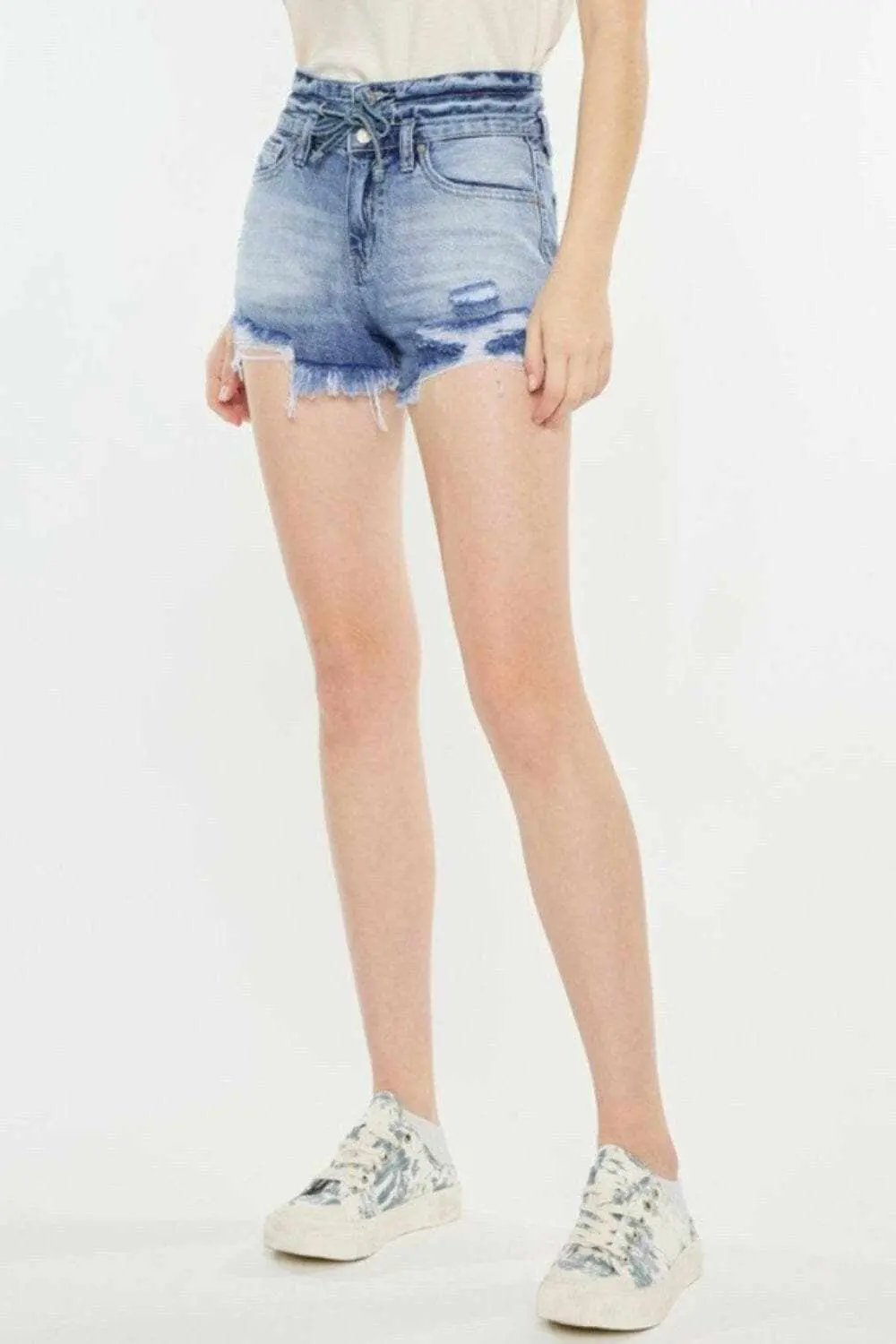 Trendsi Kancan High Rise Denim Women's Frayed Hem Shorts - Premium Fit