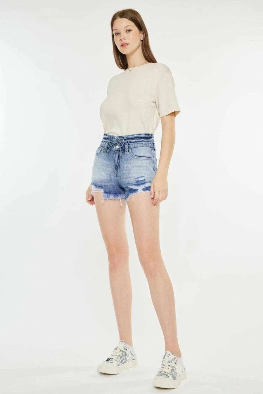 Trendsi Kancan High Rise Denim Women's Frayed Hem Shorts - Premium Fit