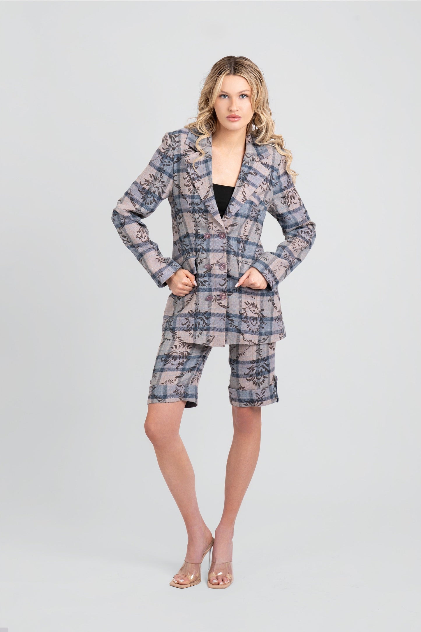 Kara Plaid Floral Wool Blazer