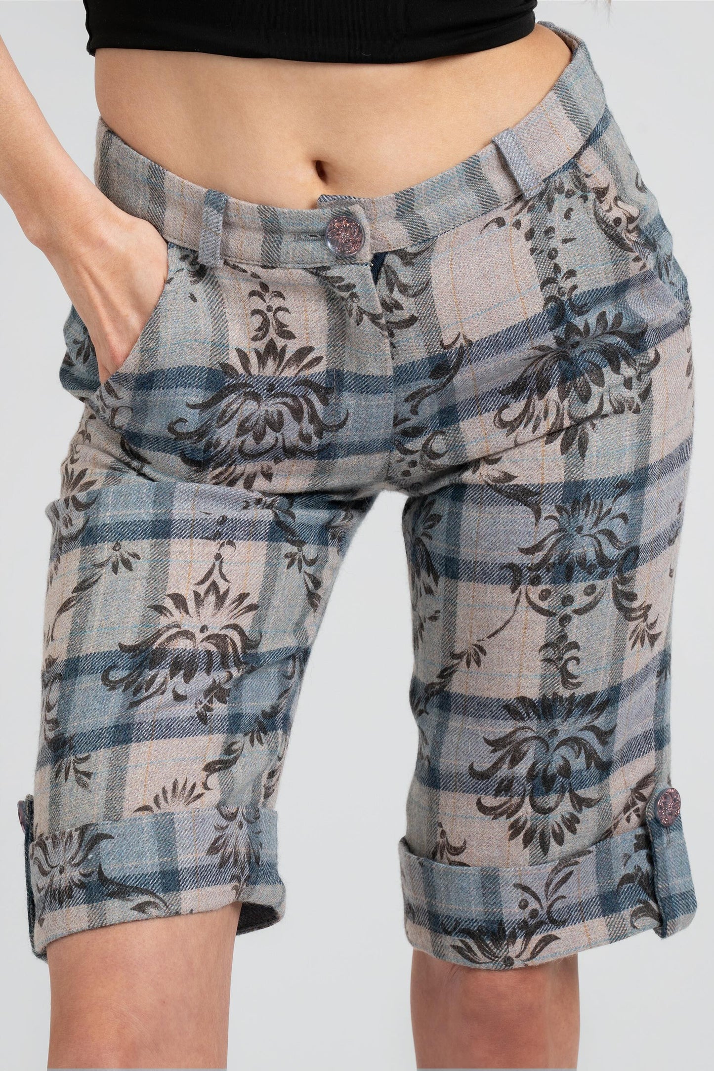 Kara Plaid Floral Wool Shorts