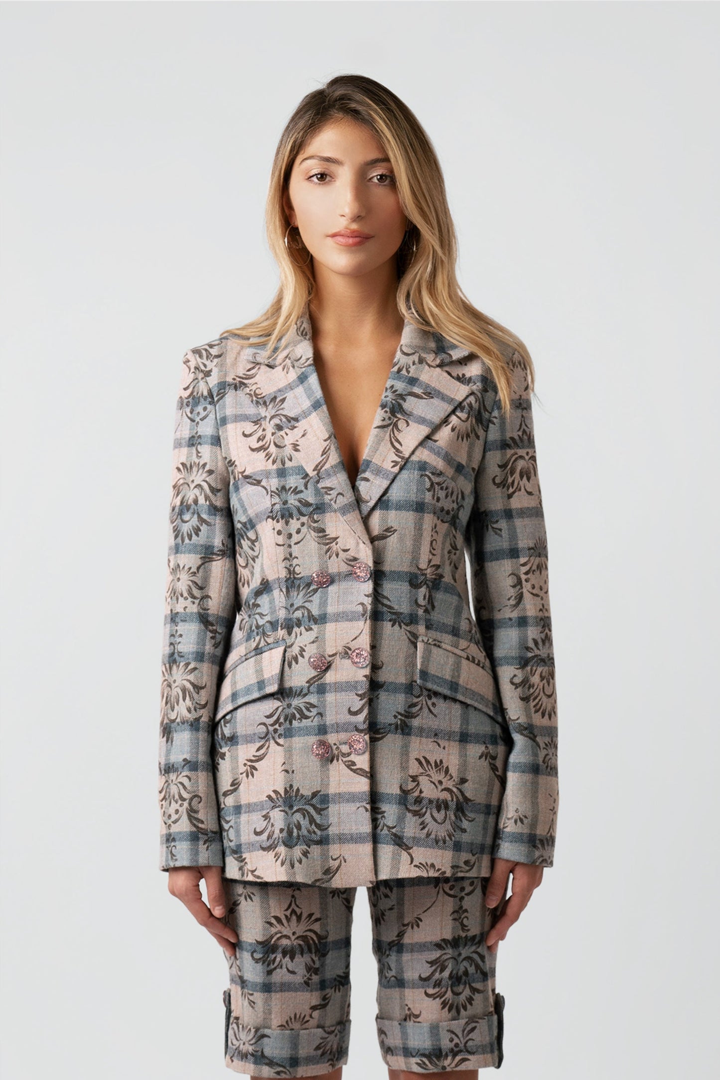 Kara Plaid Floral Wool Blazer