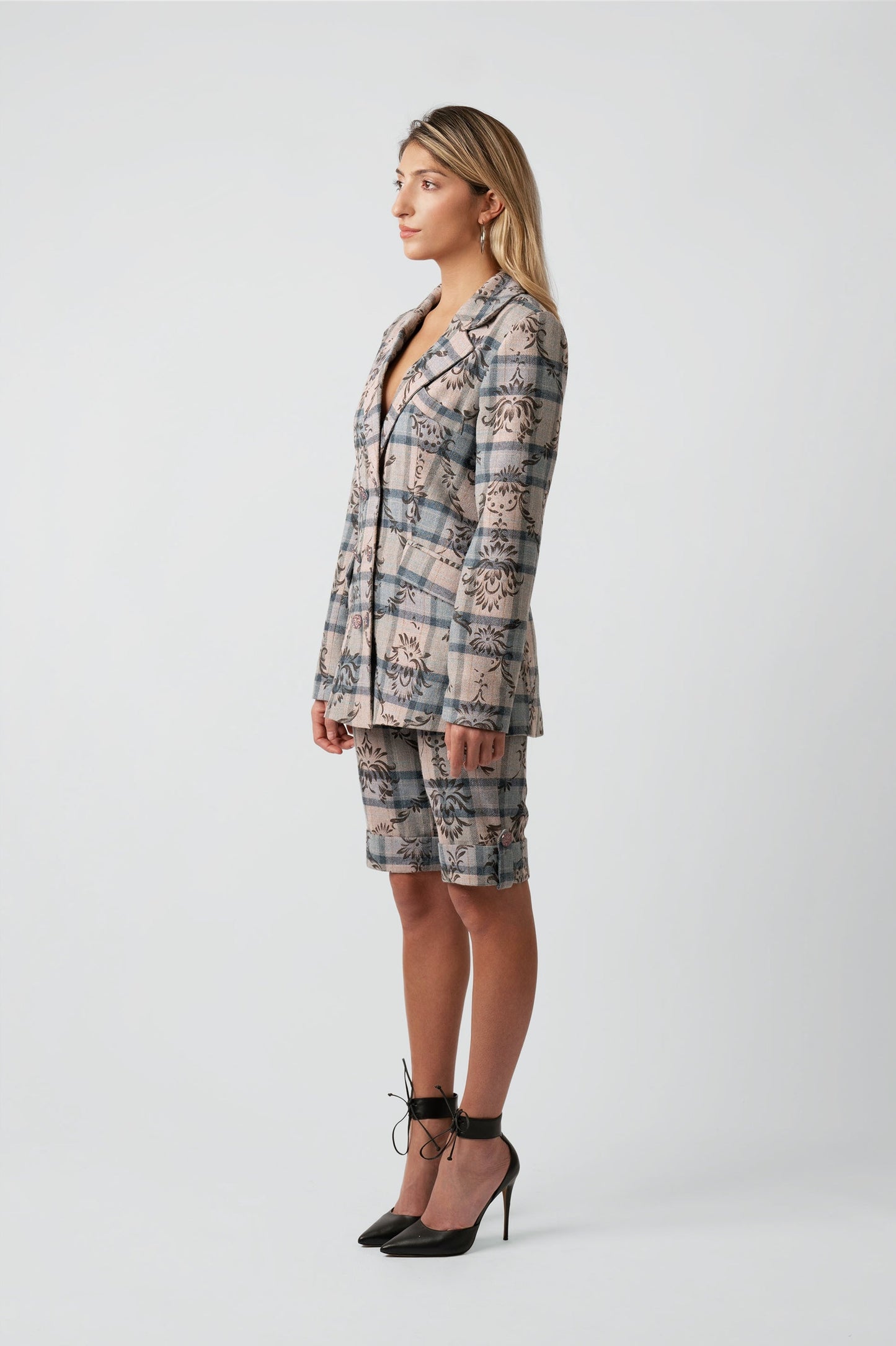 Kara Plaid Floral Wool Blazer