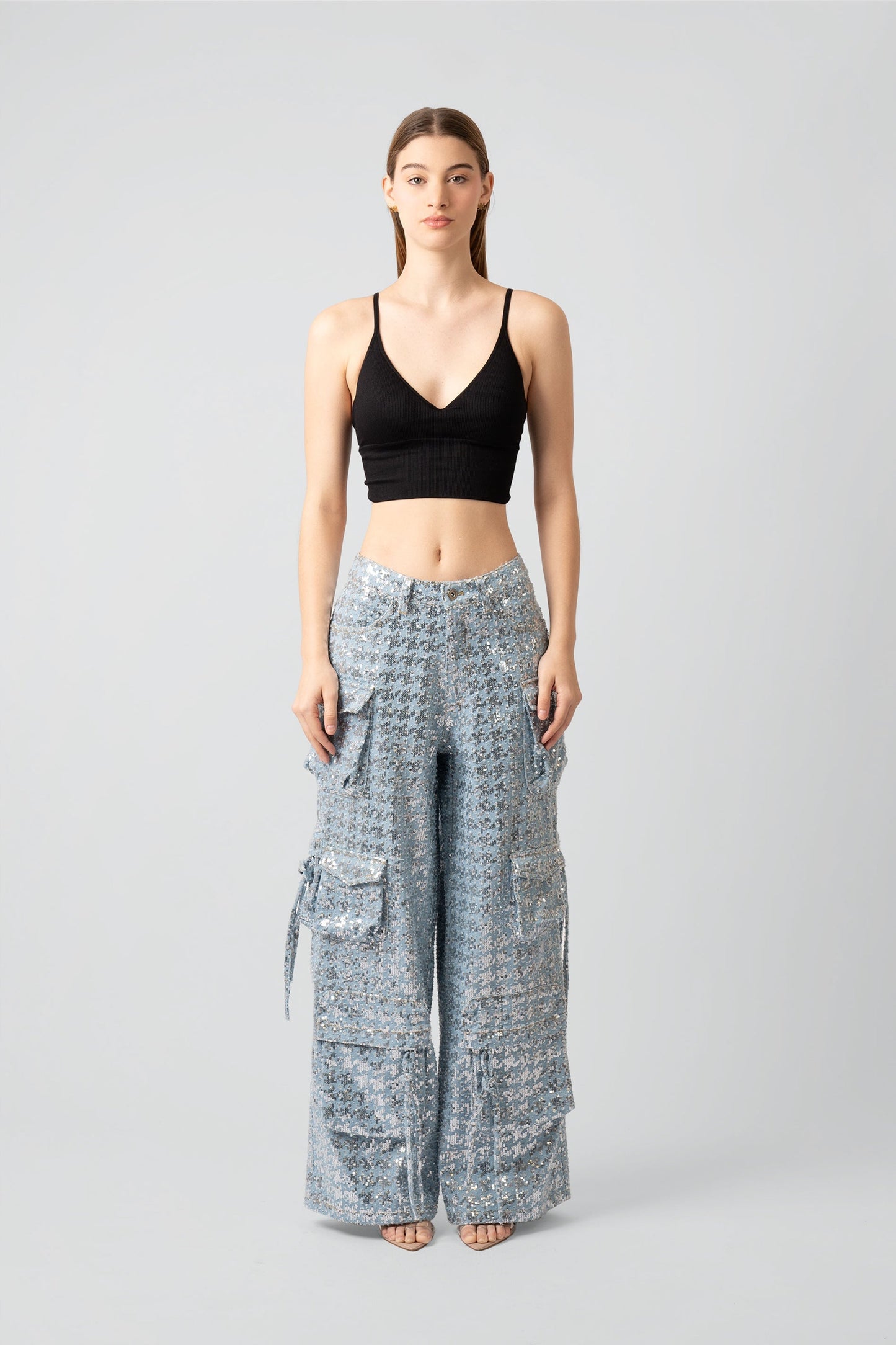 Kelly Sequin Cargo Denim Pants